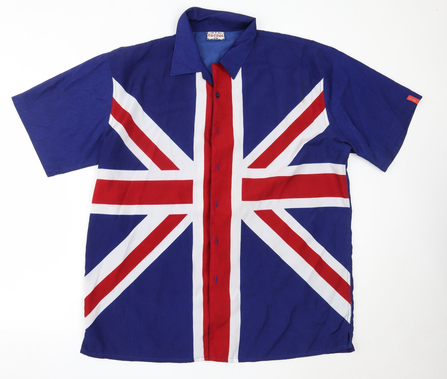 TGTSGL Mens Blue  Polyester  Button-Up Size 2XL Collared  - Great Britain Union Jack