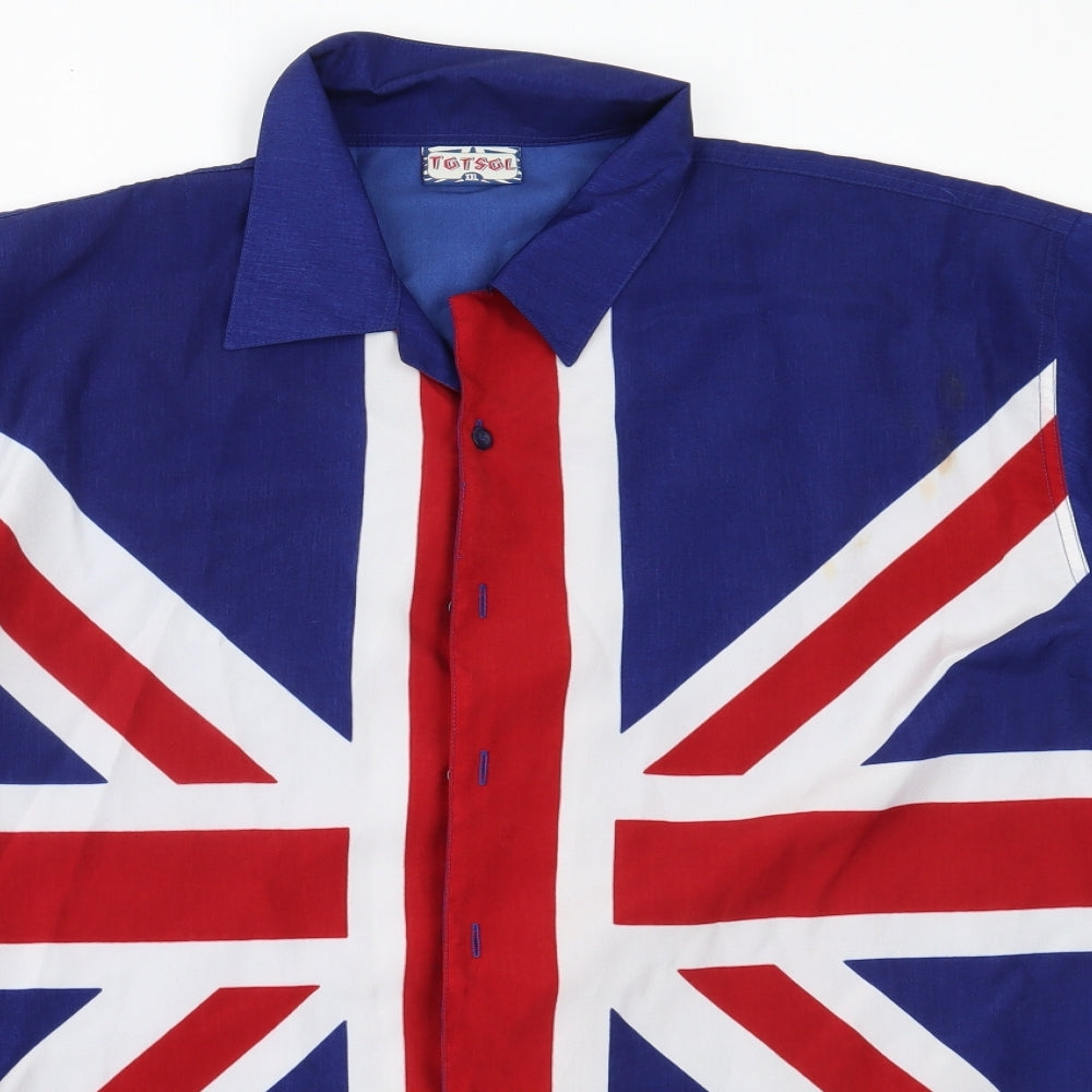 TGTSGL Mens Blue  Polyester  Button-Up Size 2XL Collared  - Great Britain Union Jack