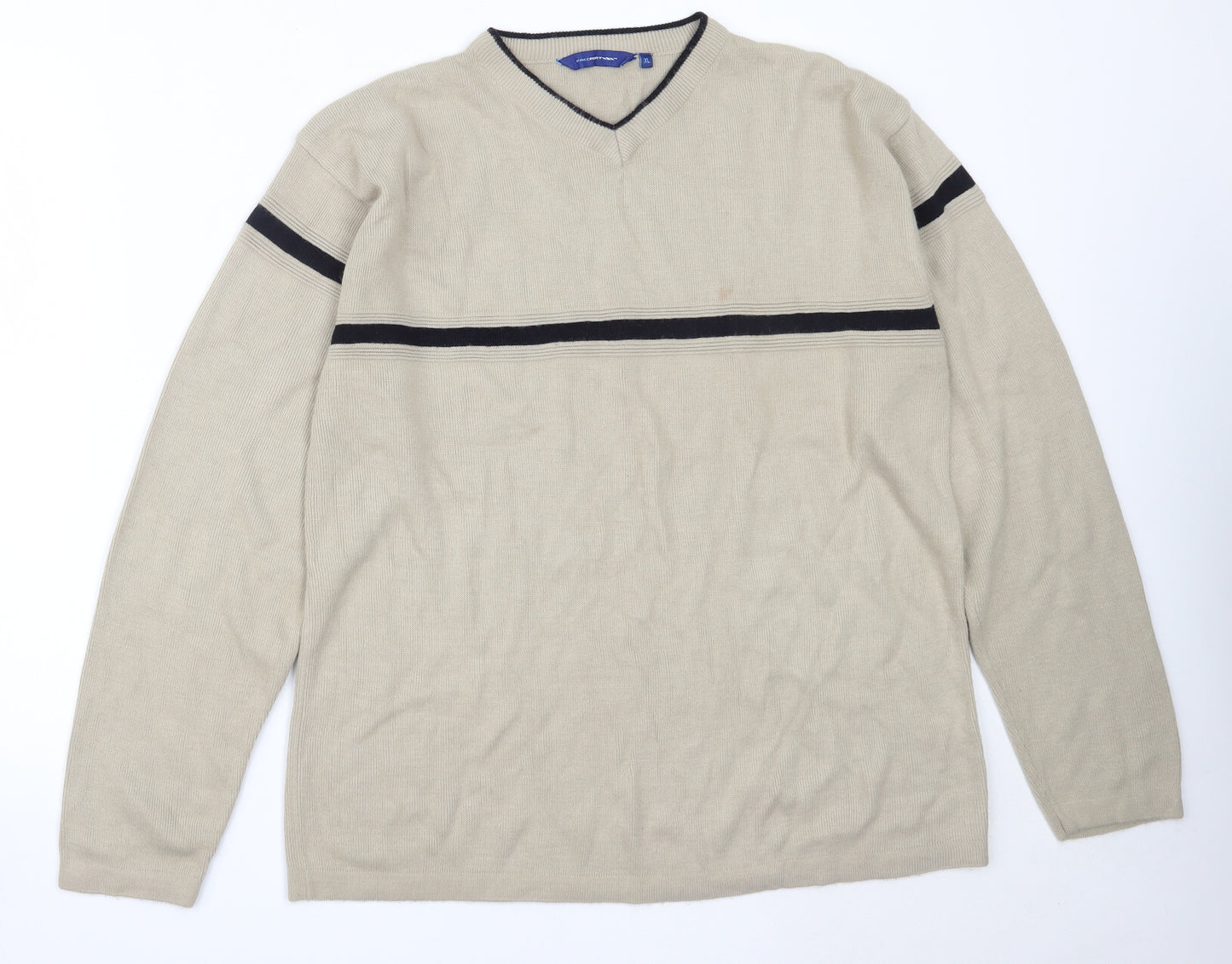 Freeport Mens Beige V-Neck  Acrylic Pullover Jumper Size XL