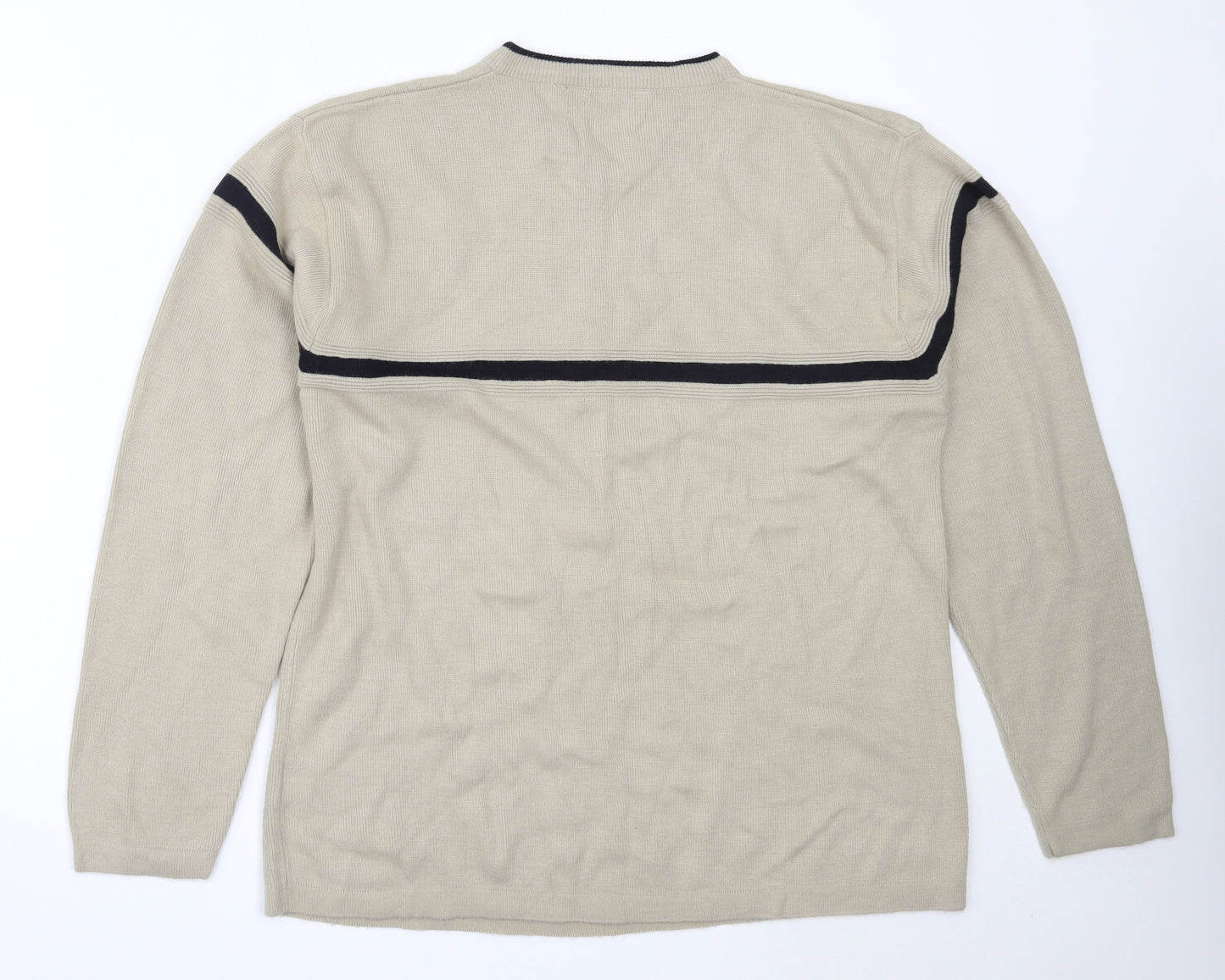 Freeport Mens Beige V-Neck  Acrylic Pullover Jumper Size XL