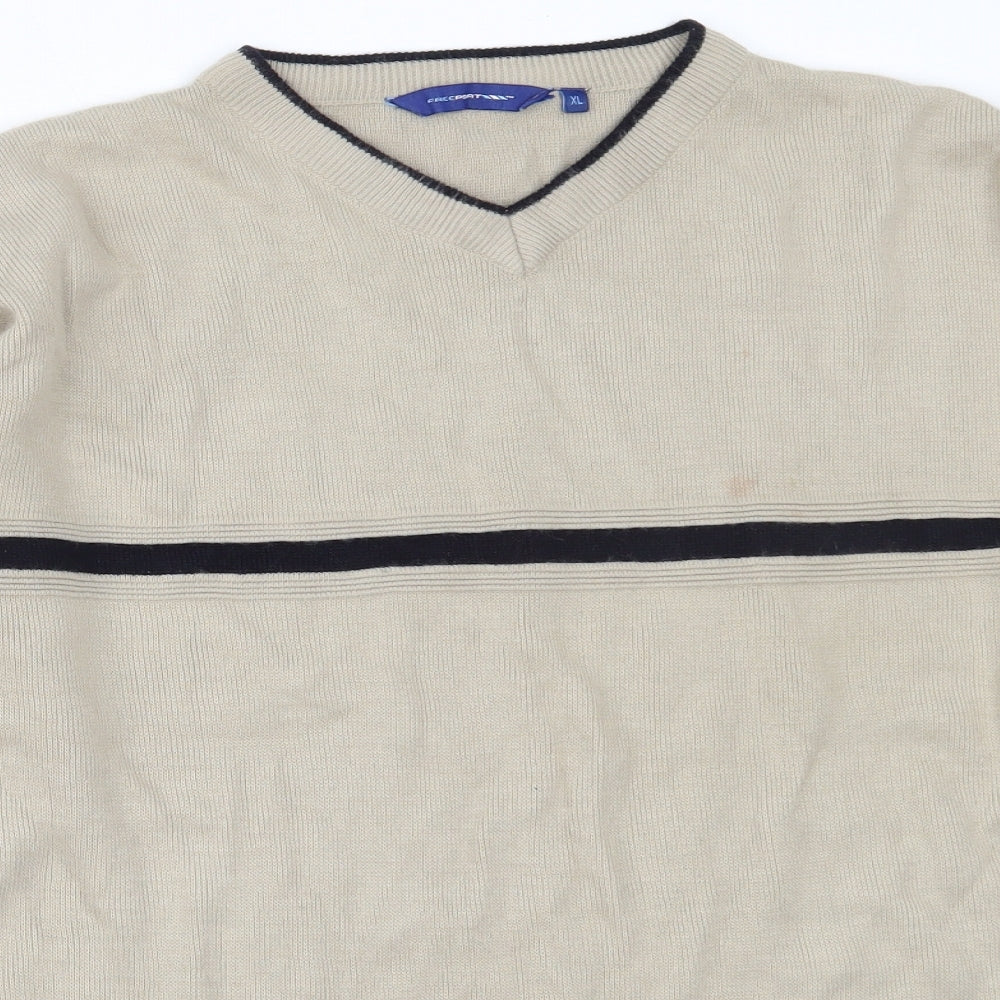 Freeport Mens Beige V-Neck  Acrylic Pullover Jumper Size XL