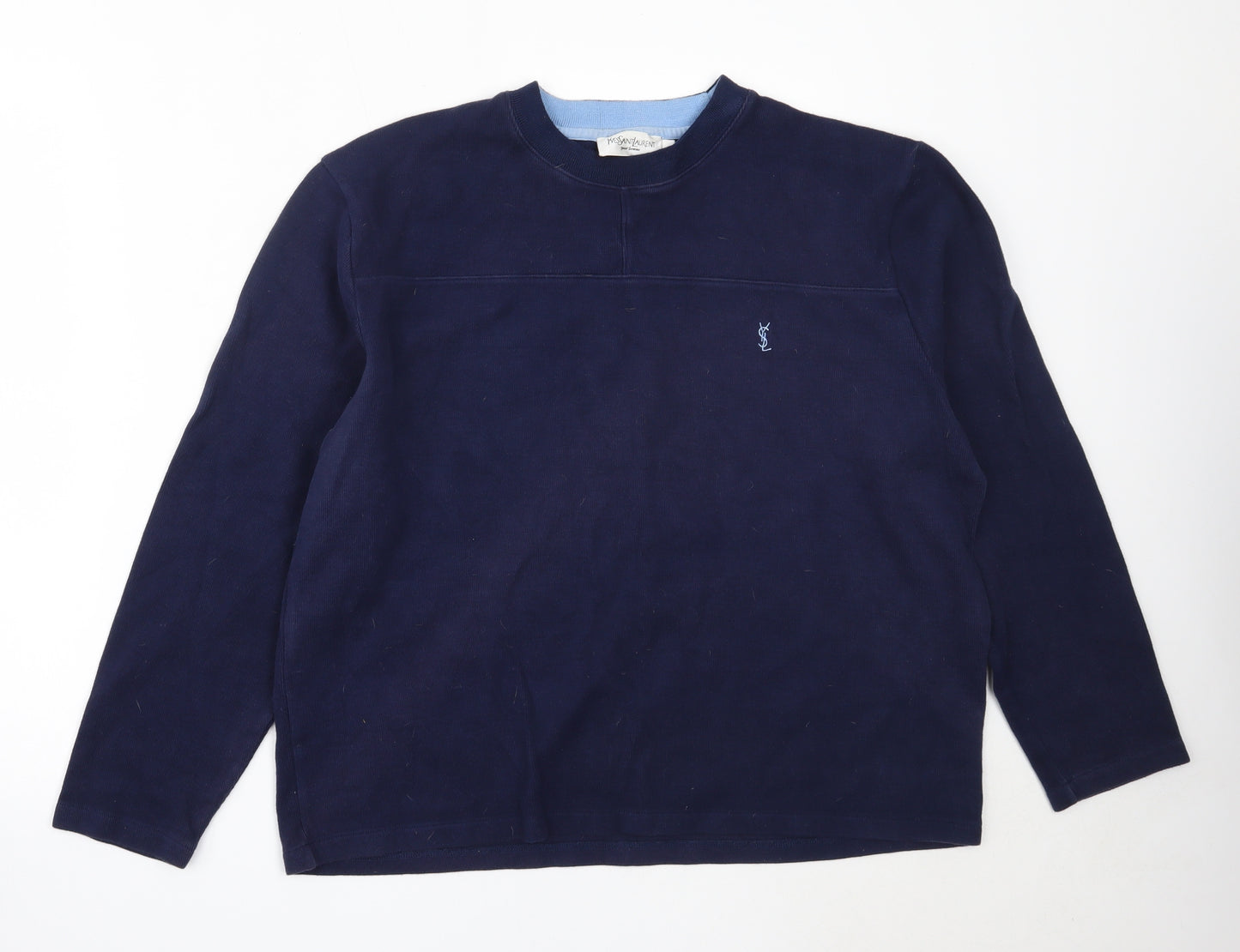 Yves Saint Laurent Womens Blue Round Neck  Cotton Pullover Jumper Size XL