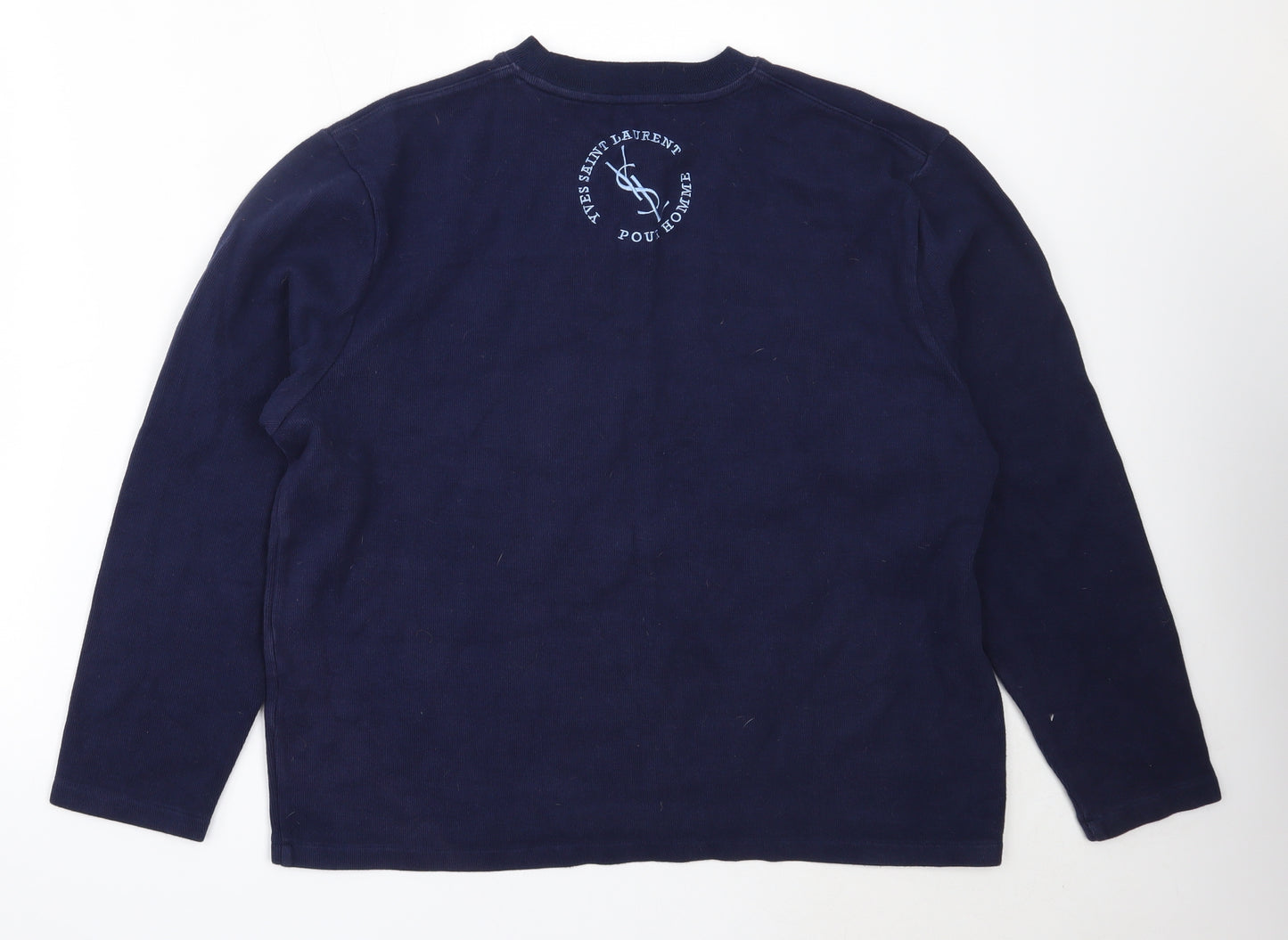 Yves Saint Laurent Womens Blue Round Neck  Cotton Pullover Jumper Size XL