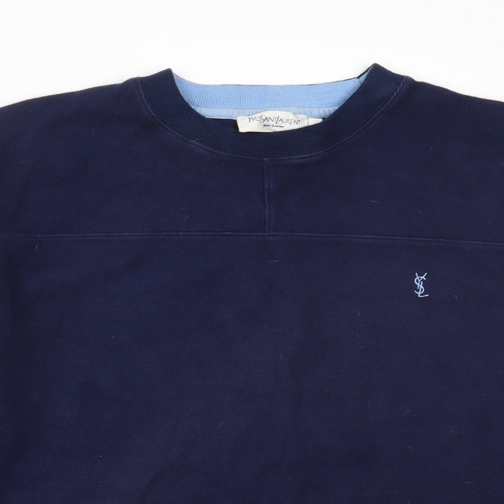Yves Saint Laurent Womens Blue Round Neck  Cotton Pullover Jumper Size XL