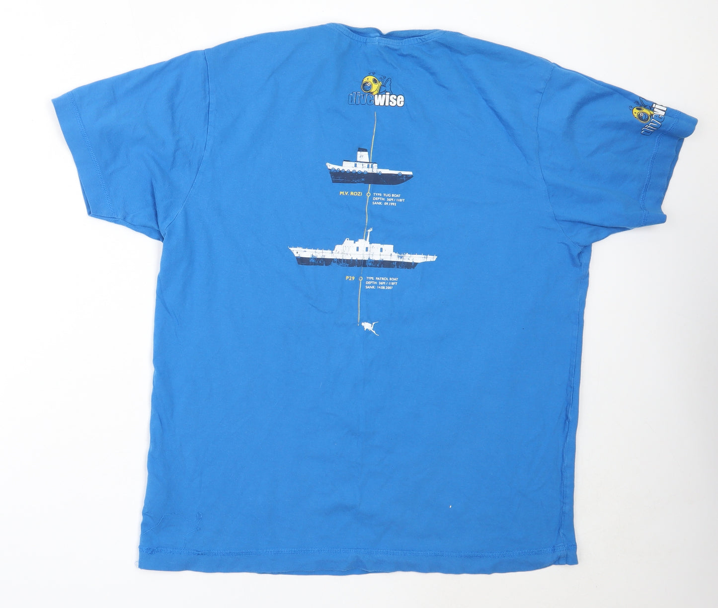 Preworn Mens Blue  Cotton  T-Shirt Size XL Round Neck  - diving