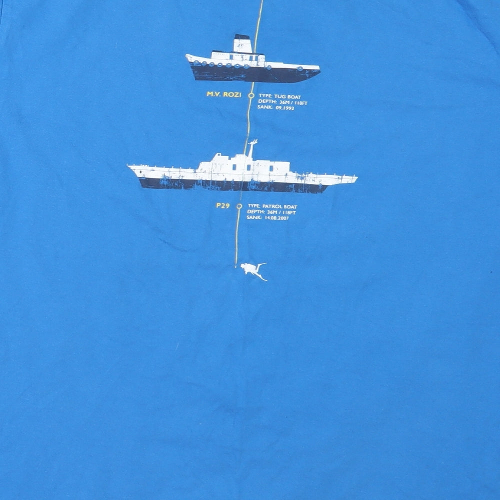 Preworn Mens Blue  Cotton  T-Shirt Size XL Round Neck  - diving