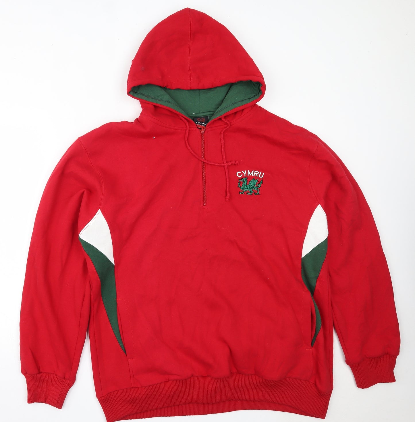Manav Mens Red  Cotton Pullover Hoodie Size 2XL   - wales