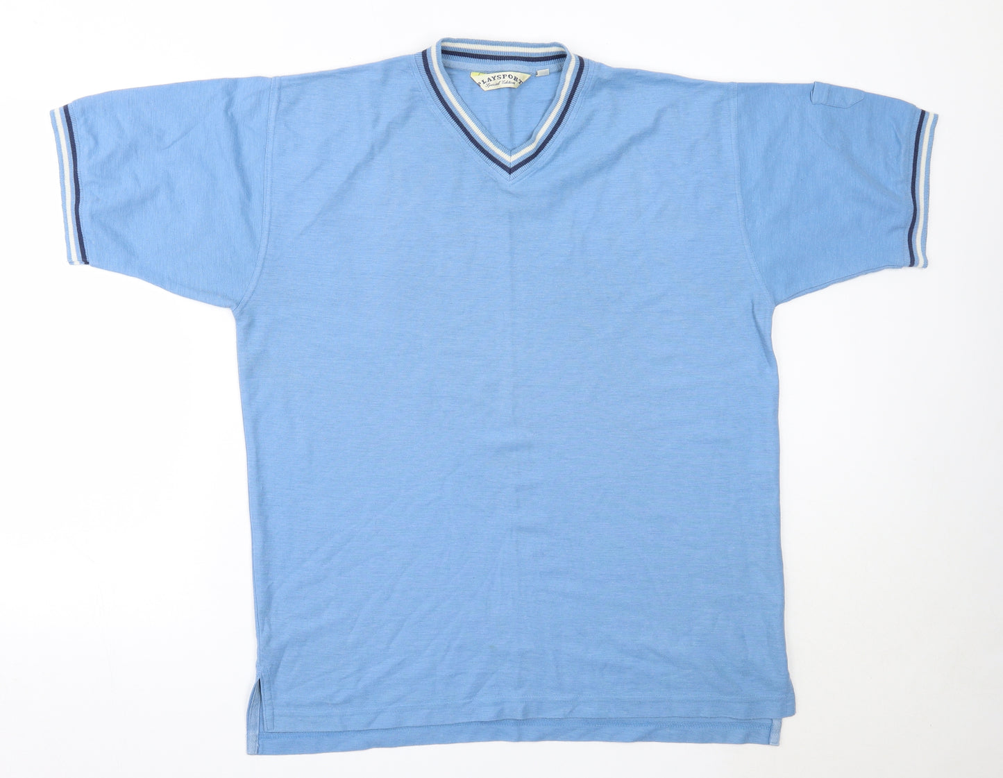 Playsport Mens Blue  Cotton  T-Shirt Size M V-Neck