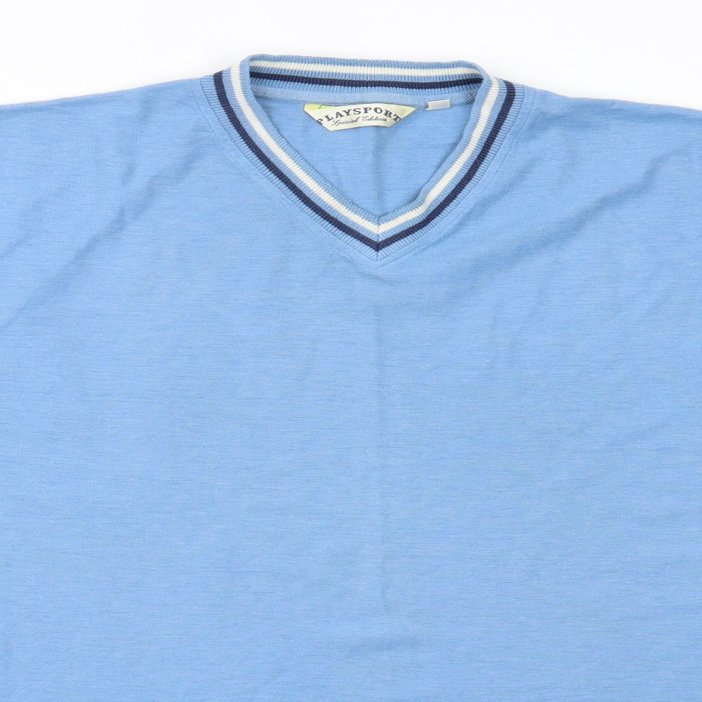 Playsport Mens Blue  Cotton  T-Shirt Size M V-Neck
