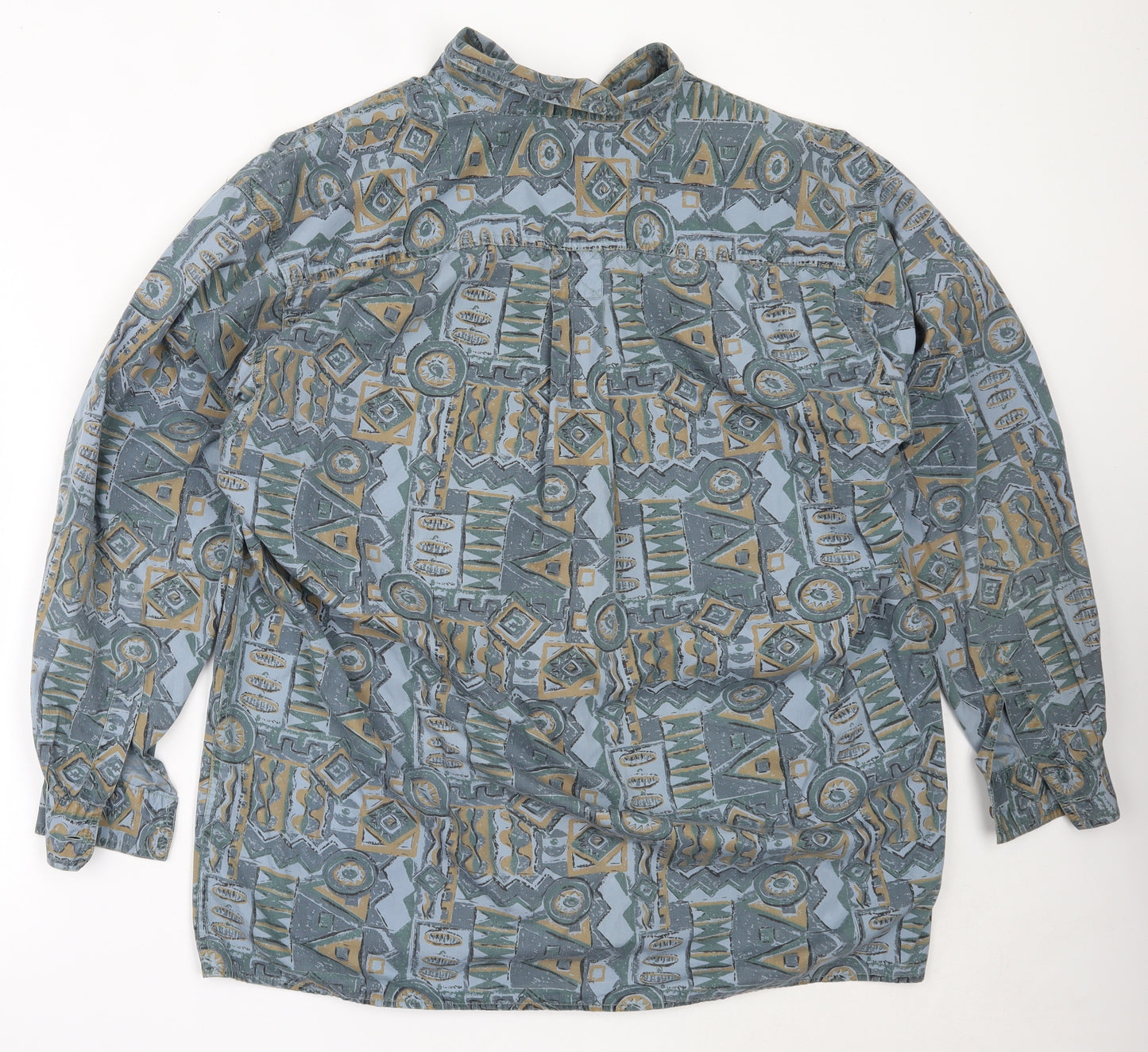 Preworn Mens Blue Geometric Cotton  Button-Up Size XL Collared