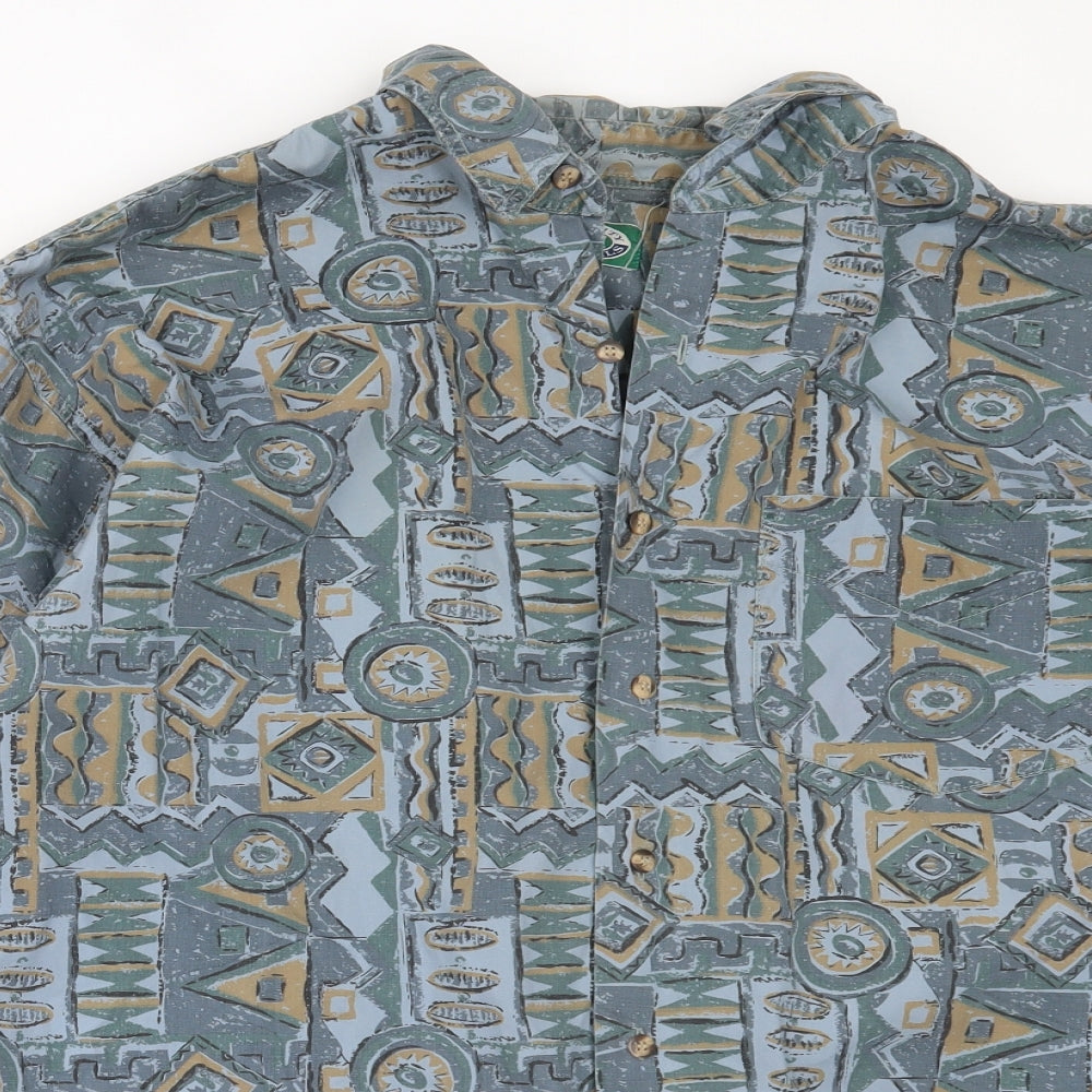 Preworn Mens Blue Geometric Cotton  Button-Up Size XL Collared