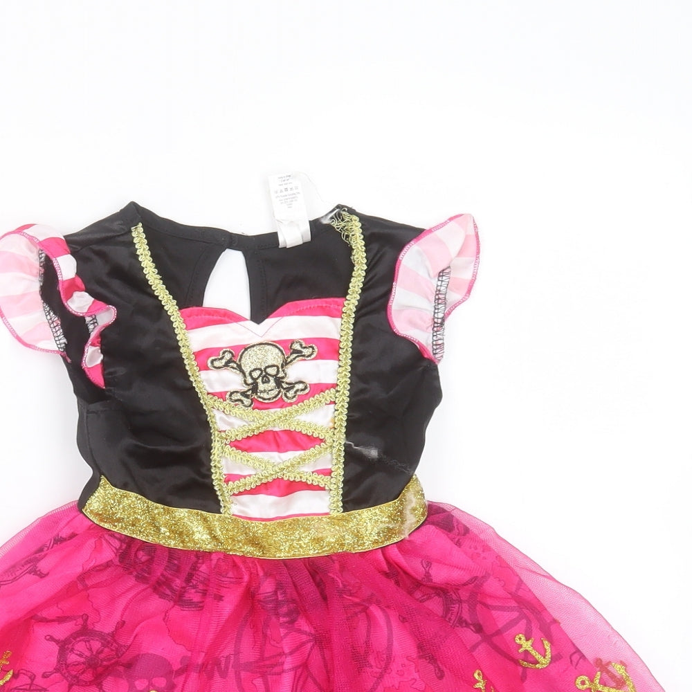 George Girls Pink  Polyester Fit & Flare  Size 2-3 Years  Round Neck  - Pirate Fancy Dress