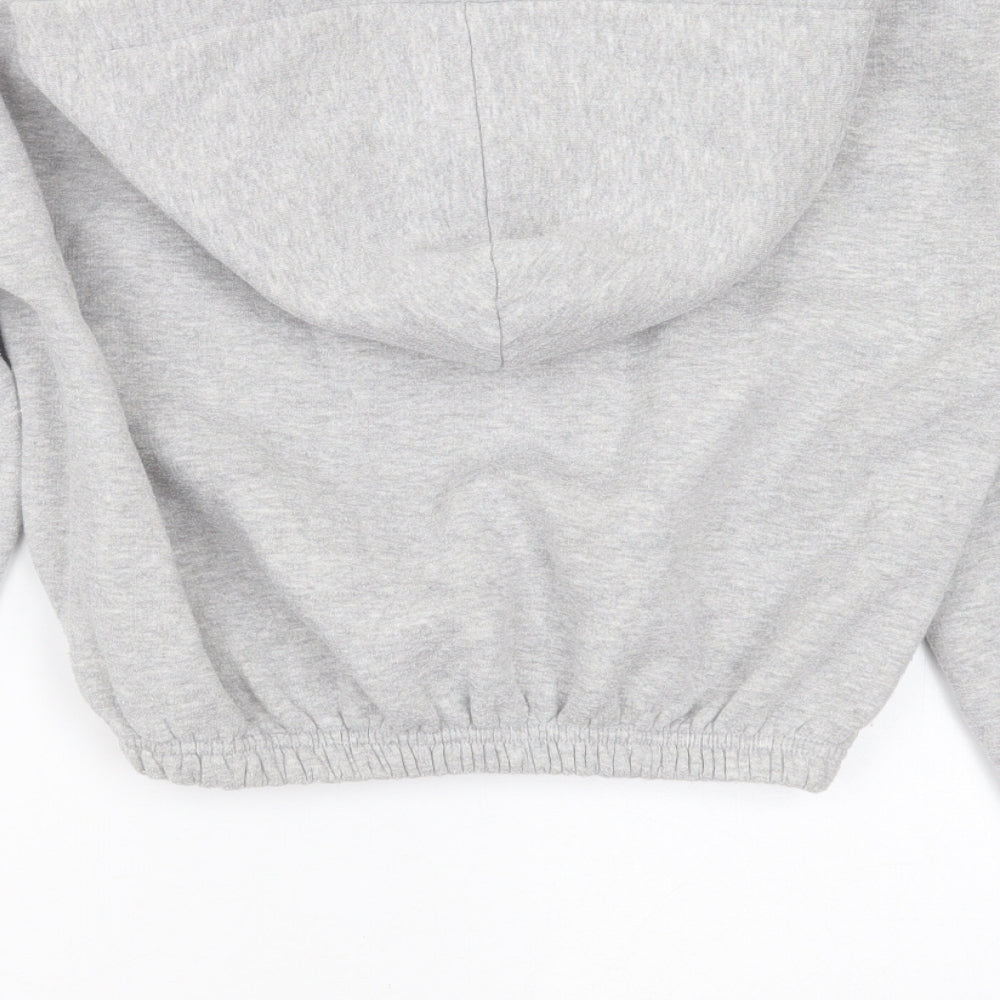 PRETTYLITTLETHING Womens Grey  Cotton Pullover Hoodie Size S   - cropped