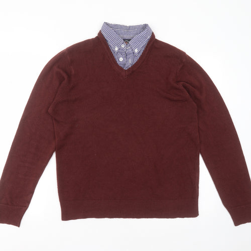 Hutson Harbour Mens Red Collared  Acrylic Pullover Jumper Size M   - burgundy
