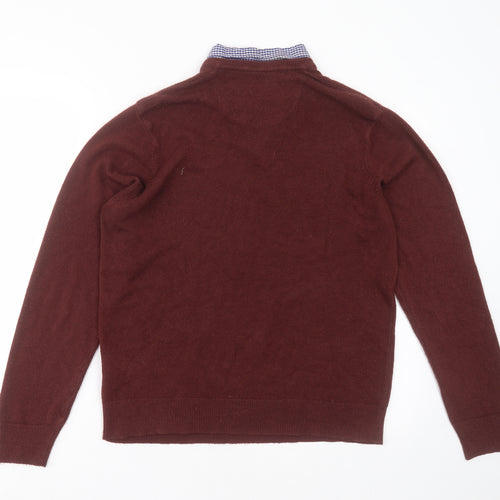 Hutson Harbour Mens Red Collared  Acrylic Pullover Jumper Size M   - burgundy