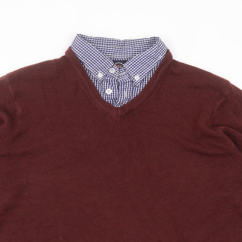 Hutson Harbour Mens Red Collared  Acrylic Pullover Jumper Size M   - burgundy