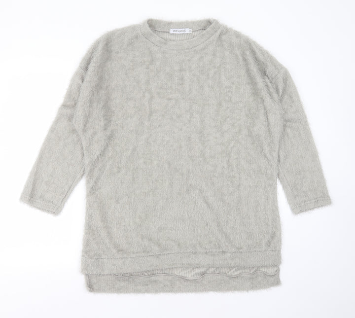 MissLook Womens Grey Round Neck Cotton Pullover Jumper Size 2XL