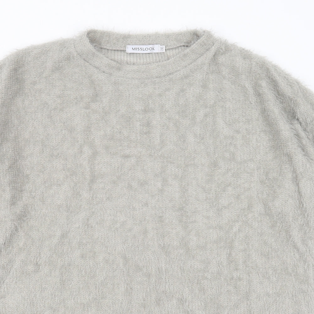 MissLook Womens Grey Round Neck  Cotton Pullover Jumper Size 2XL