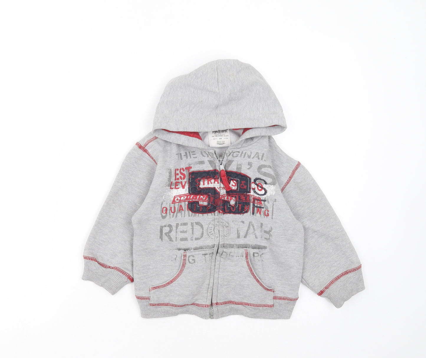 LEVIS Boys Grey  Cotton Full Zip Hoodie Size 3 Years  Zip