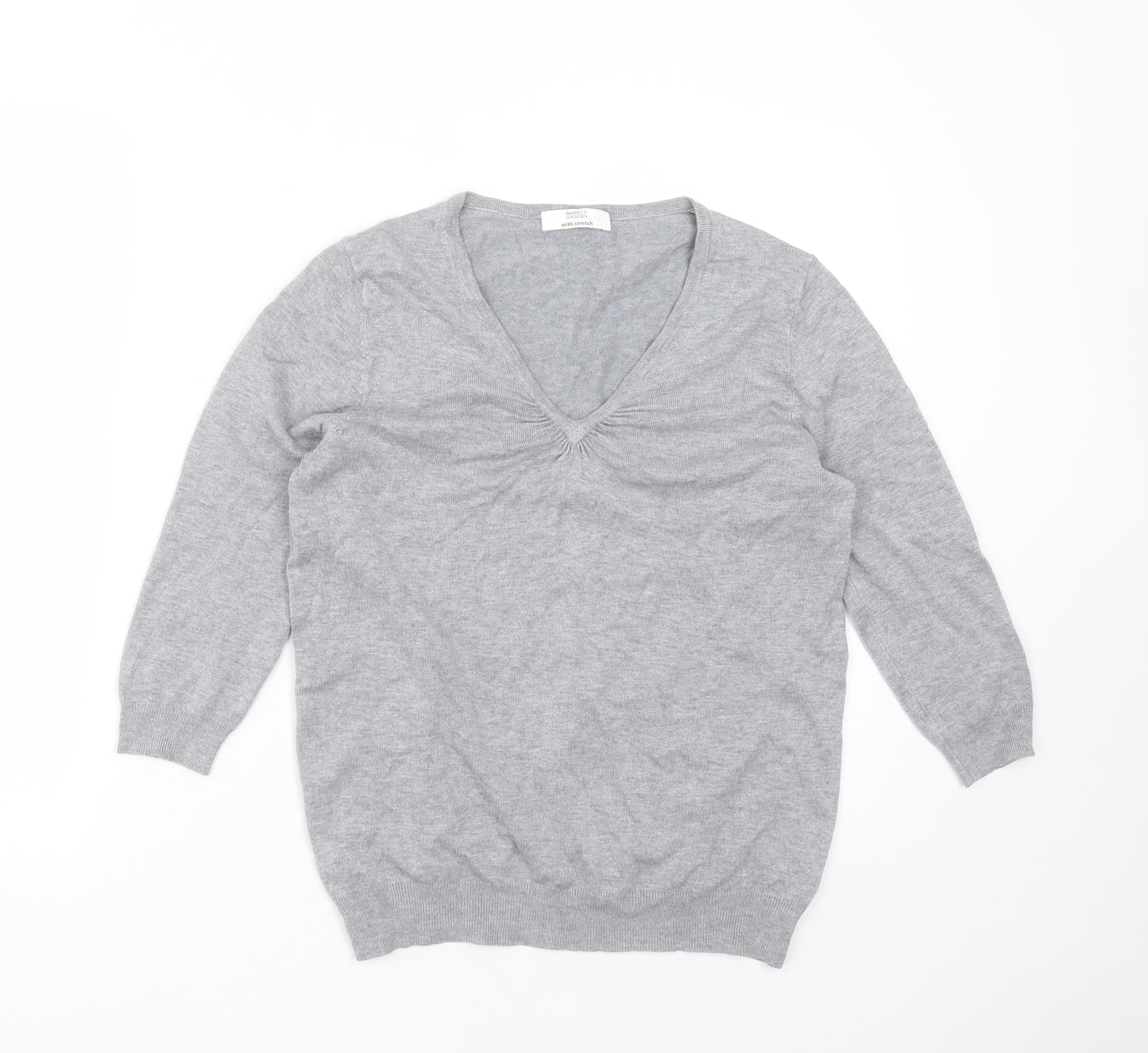 Marks and Spencer Womens Grey V-Neck  Viscose Pullover Jumper Size 14