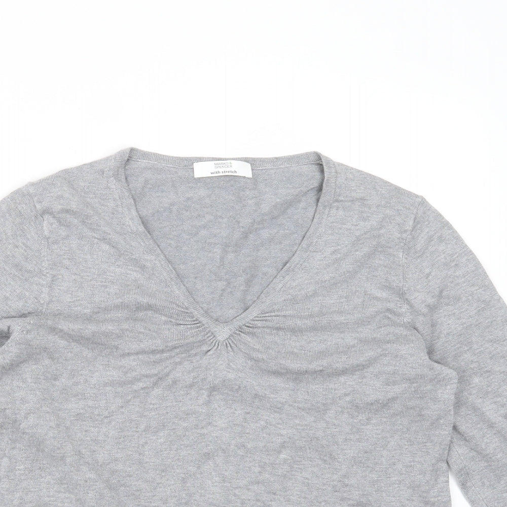 Marks and Spencer Womens Grey V-Neck  Viscose Pullover Jumper Size 14