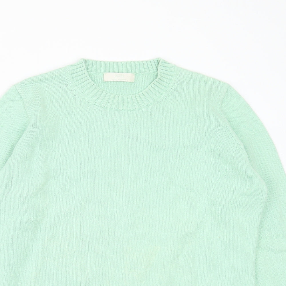 Marks and Spencer Womens Green Round Neck  Cotton Pullover Jumper Size 14
