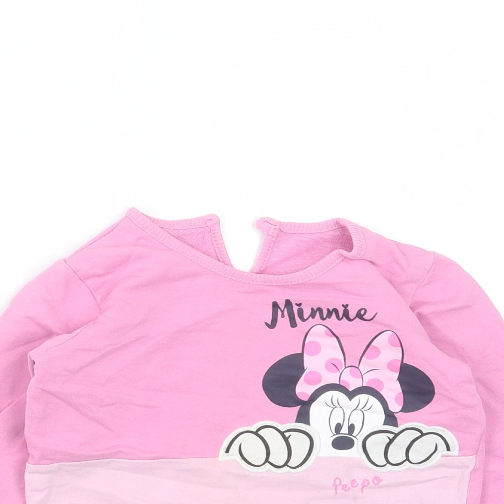 George Girls Pink  Cotton Pullover Jumper Size 12-18 Months   - minnie mouse