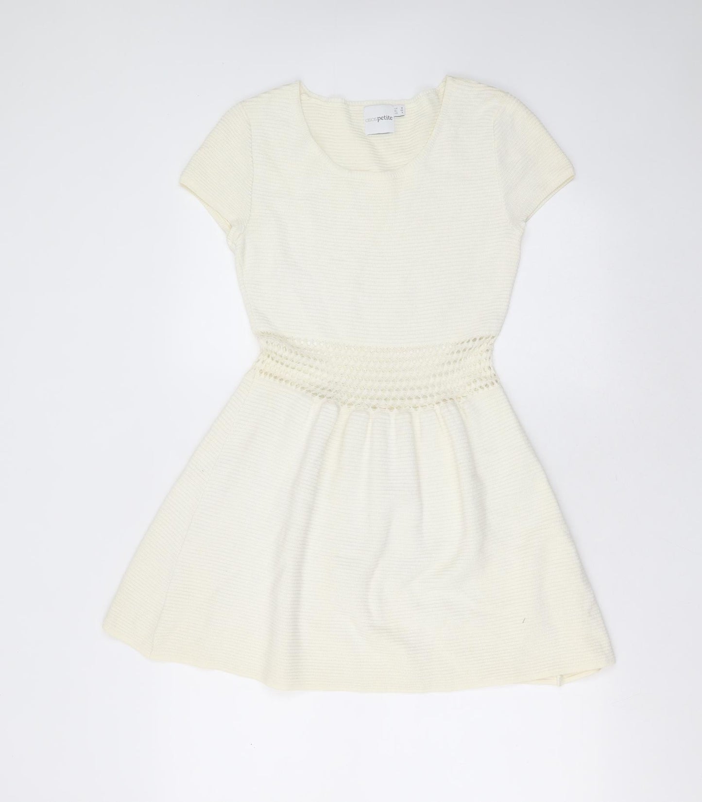 ASOS Womens Ivory Striped Cotton Fit & Flare  Size 10  Round Neck