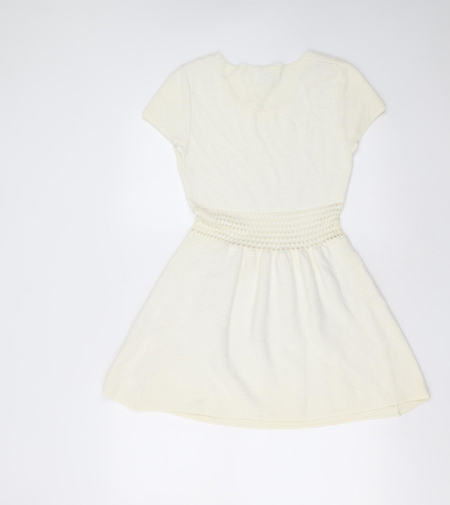 ASOS Womens Ivory Striped Cotton Fit & Flare  Size 10  Round Neck