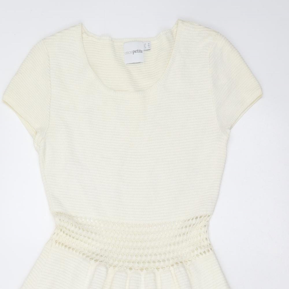 ASOS Womens Ivory Striped Cotton Fit & Flare  Size 10  Round Neck