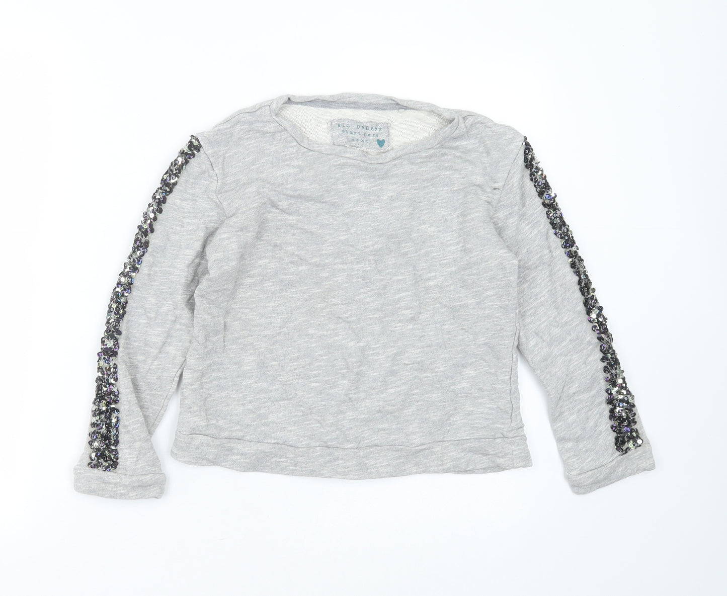 NEXT Girls Grey  Cotton Pullover Sweatshirt Size 9 Years   - sequins