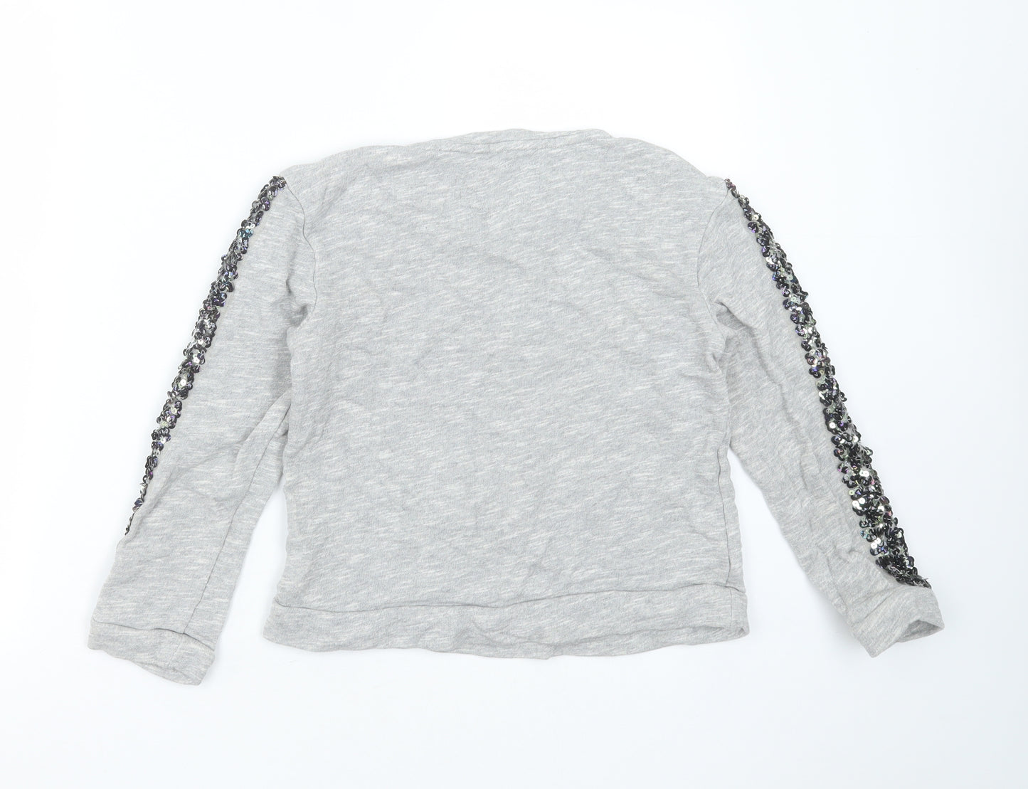 NEXT Girls Grey  Cotton Pullover Sweatshirt Size 9 Years   - sequins