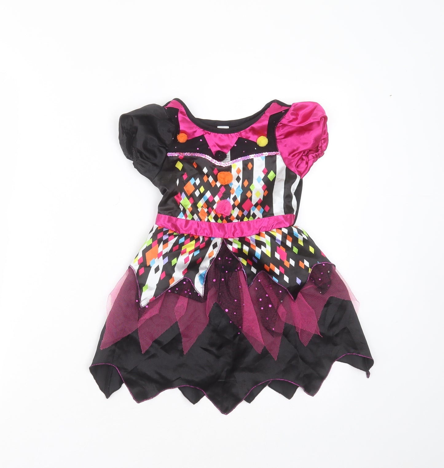 George Girls Black Geometric Polyester Fit & Flare  Size 3-4 Years  Round Neck  - fancy dress