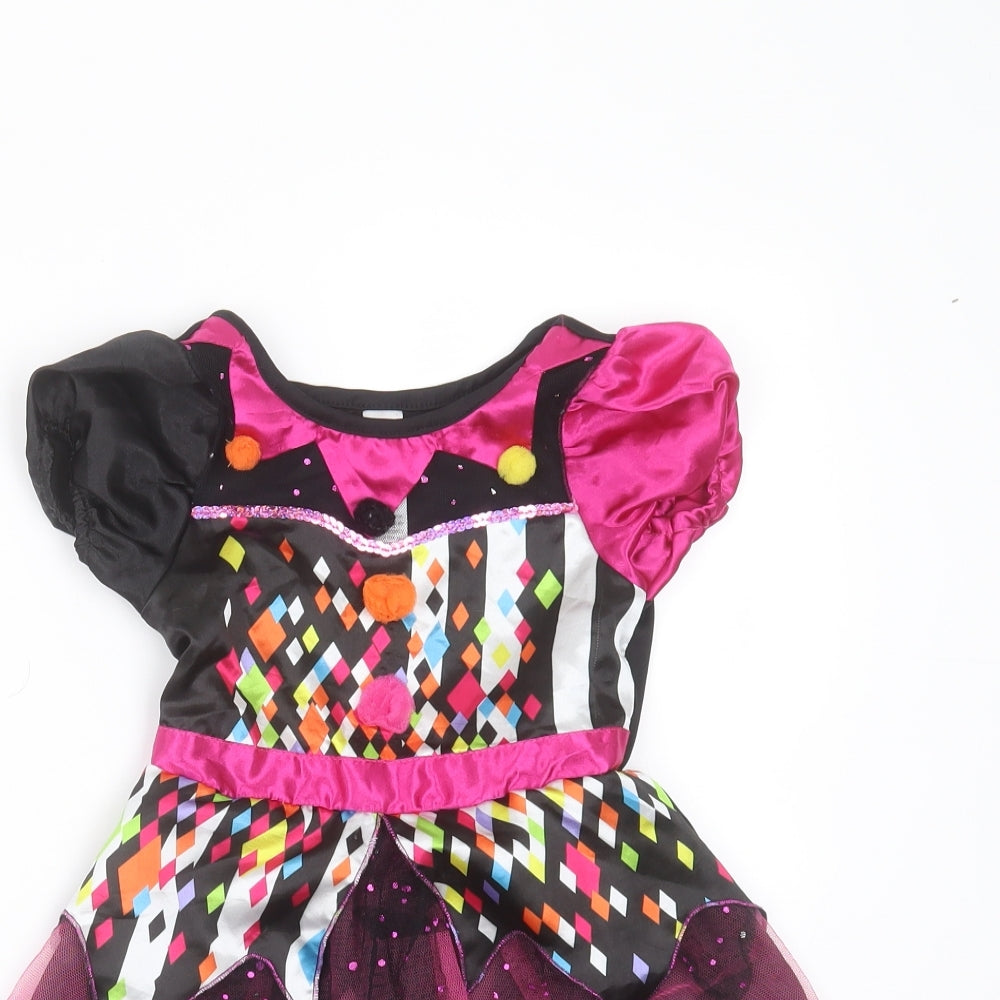 George Girls Black Geometric Polyester Fit & Flare  Size 3-4 Years  Round Neck  - fancy dress