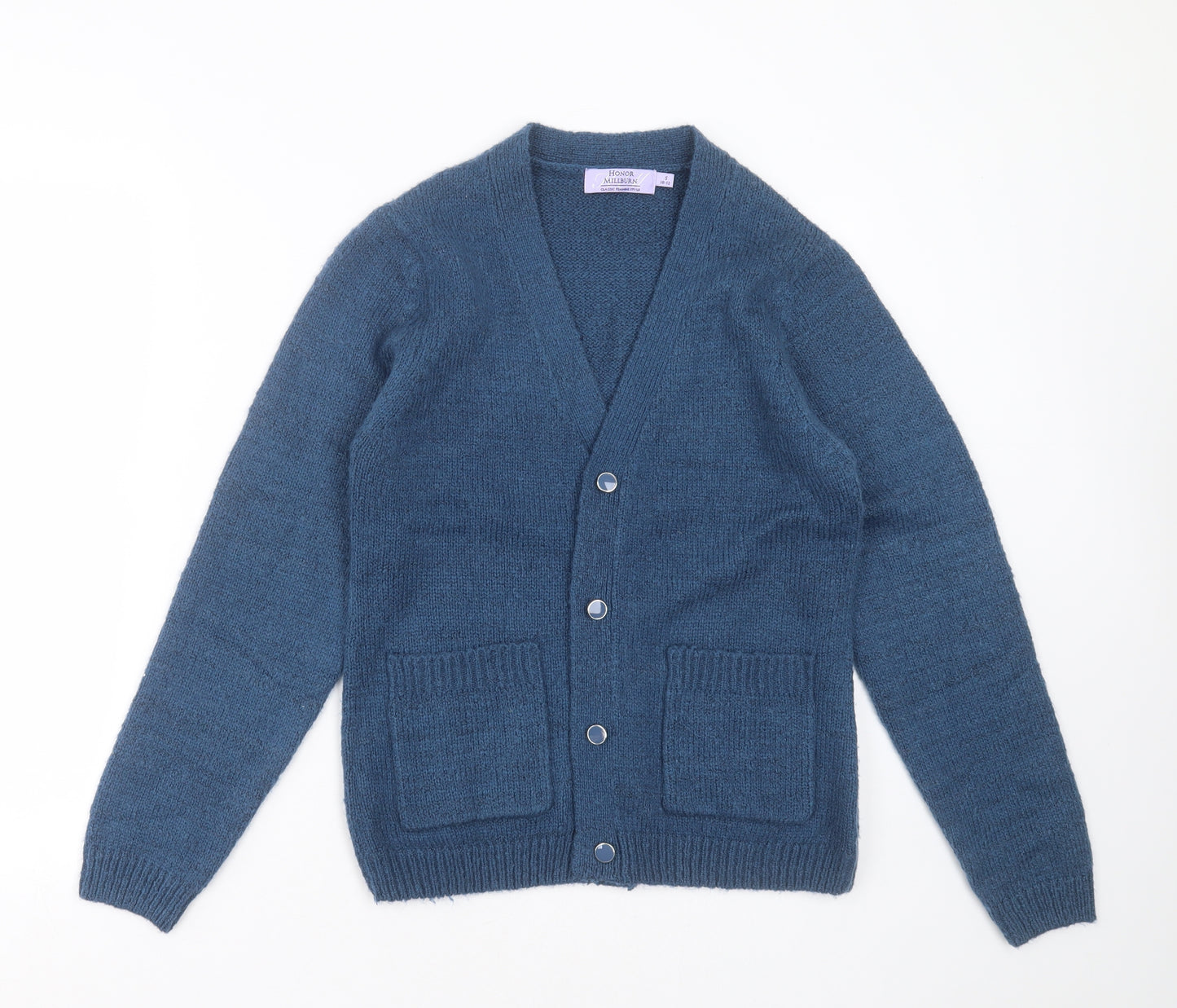 Honor Milburn Womens Blue V-Neck  Acrylic Cardigan Jumper Size S