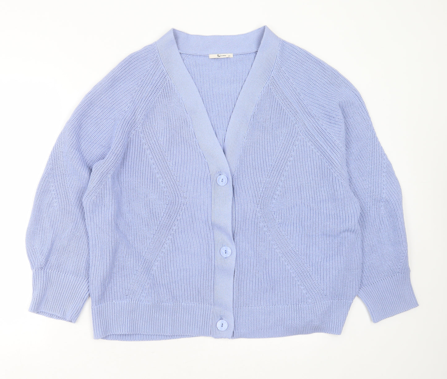 TU Womens Blue V-Neck  Cotton Cardigan Jumper Size 24
