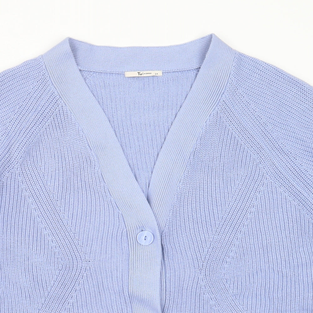 TU Womens Blue V-Neck  Cotton Cardigan Jumper Size 24