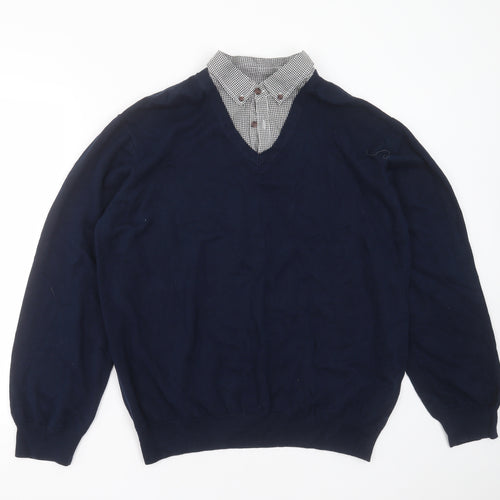 SANDSTONE Mens Blue Collared  Polyester Pullover Jumper Size XL