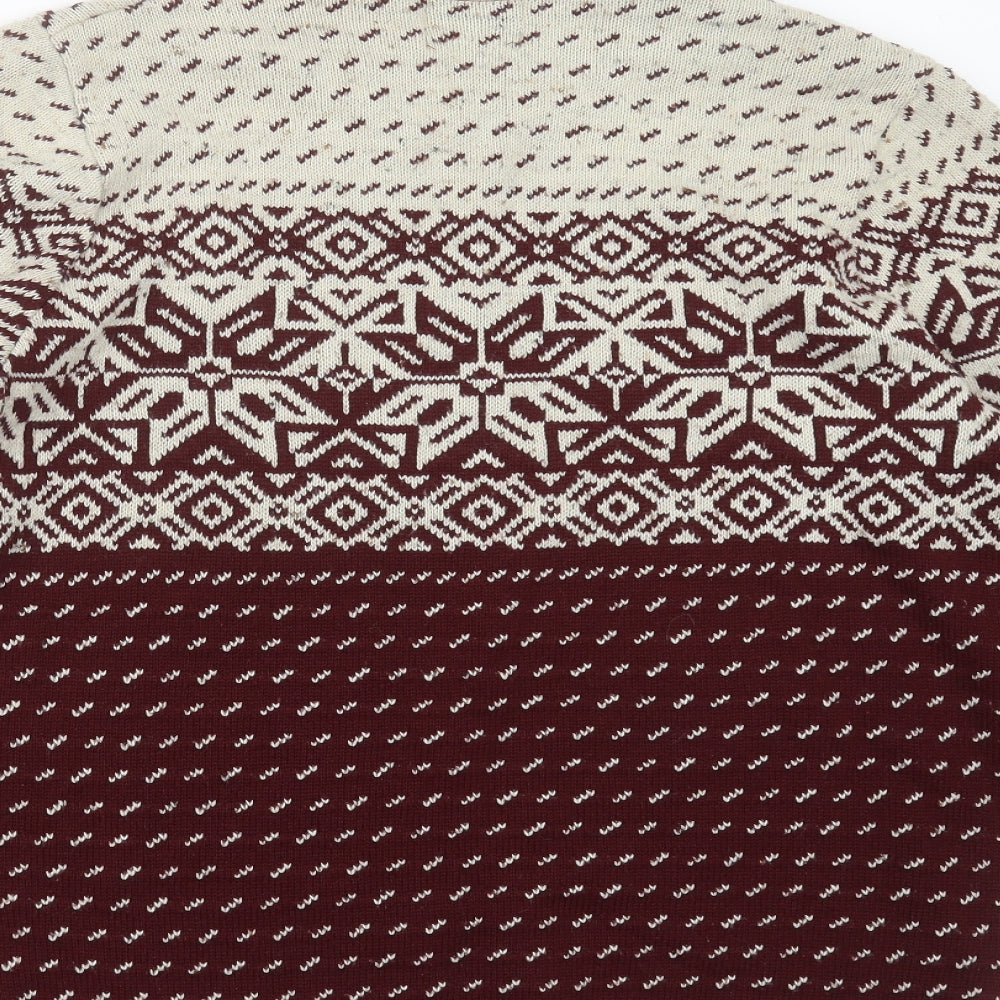 Topman Mens Red Round Neck Fair Isle Acrylic Pullover Jumper Size L   - burgundy