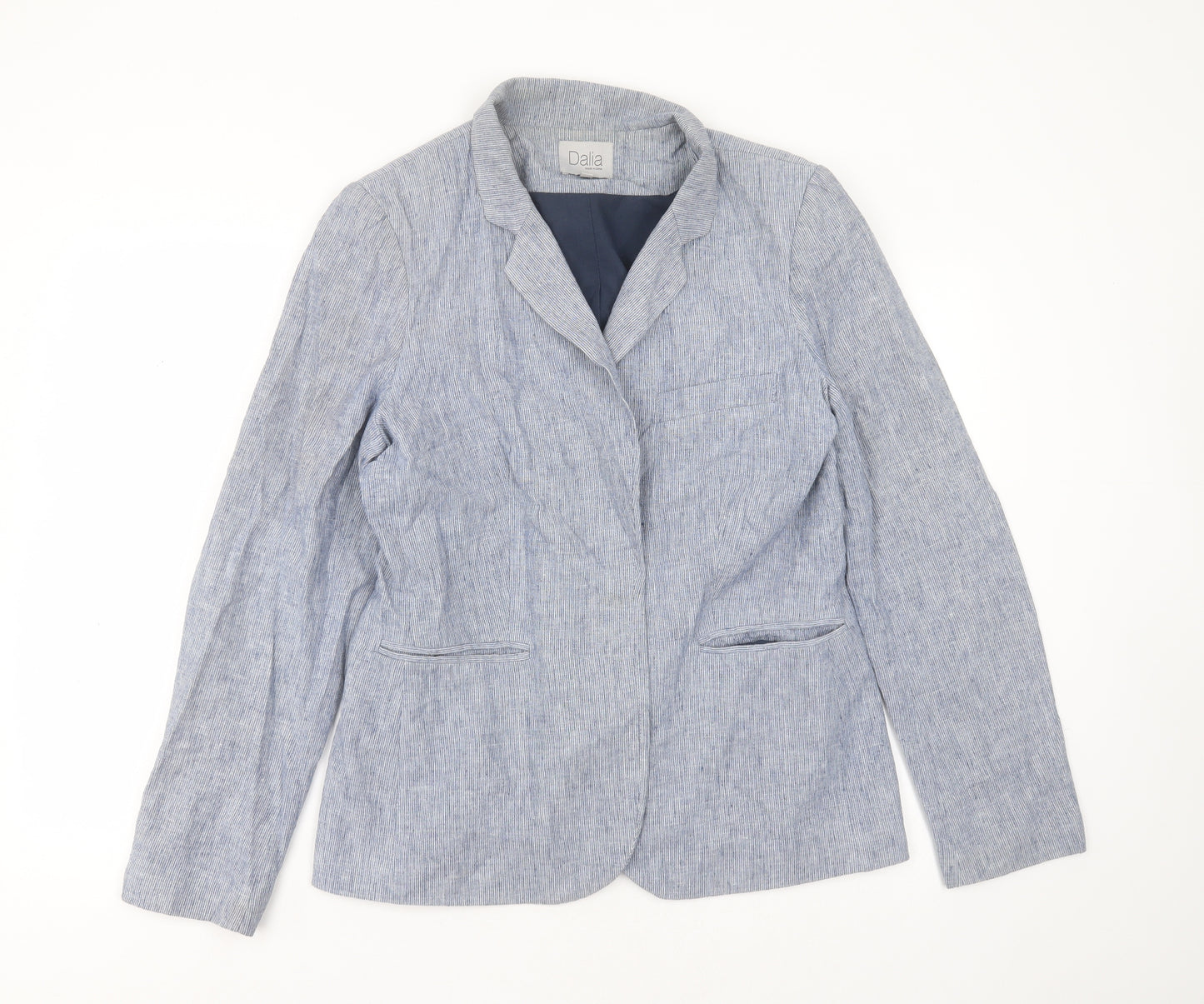 Dalia Womens Blue Striped Linen Jacket Blazer Size L