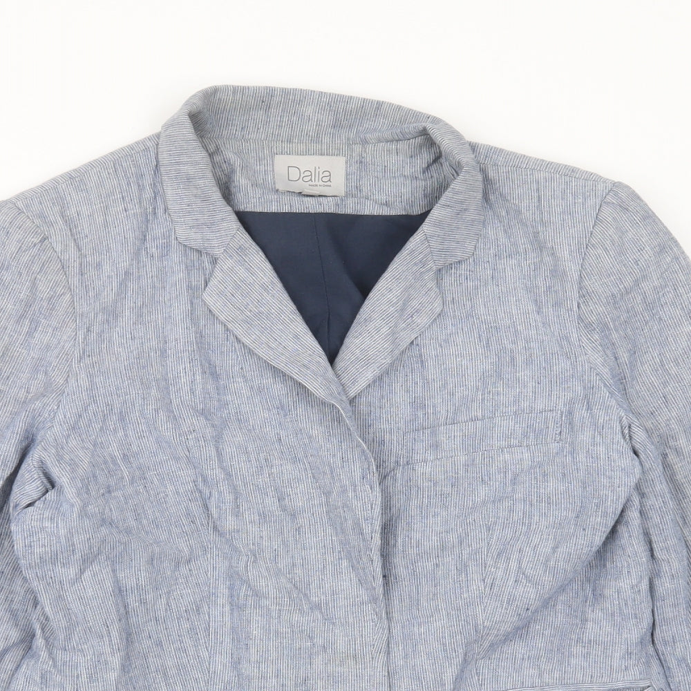 Dalia Womens Blue Striped Linen Jacket Blazer Size L