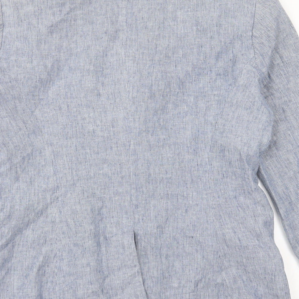 Dalia Womens Blue Striped Linen Jacket Blazer Size L