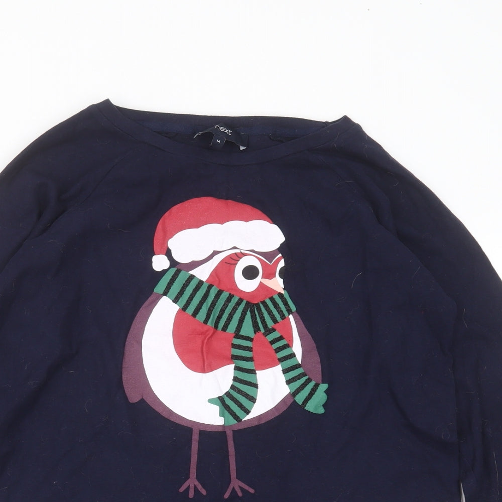 NEXT Womens Blue  Cotton Pullover Sweatshirt Size 14   - christmas robin