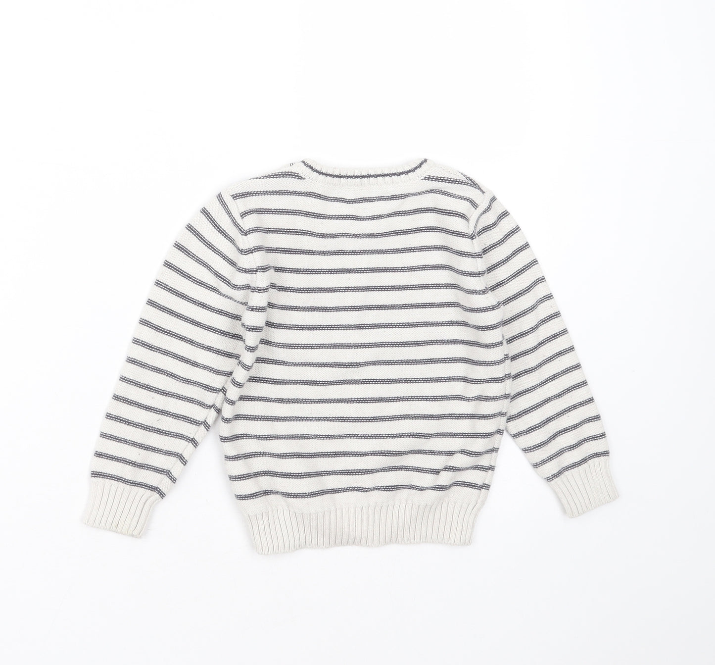 Primark Boys Ivory Round Neck Striped Cotton Pullover Jumper Size 2-3 Years