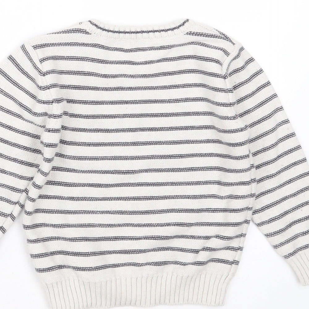 Primark Boys Ivory Round Neck Striped Cotton Pullover Jumper Size 2-3 Years
