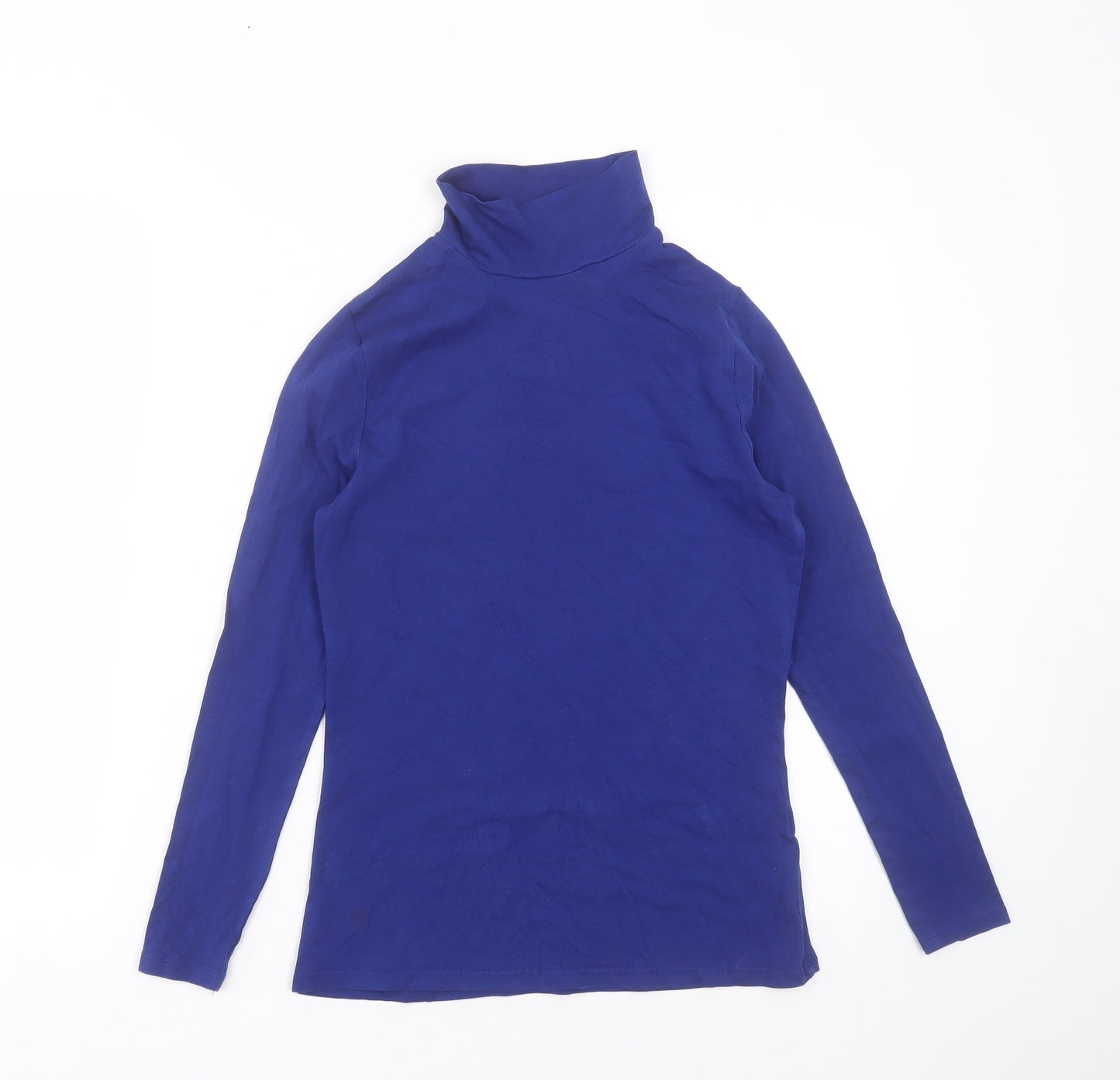 Marks and Spencer Womens Blue  Cotton Basic T-Shirt Size 10 High Neck