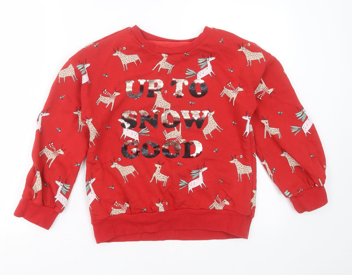 NEXT Girls Red  Cotton Pullover Sweatshirt Size 10 Years   - christmas jumper