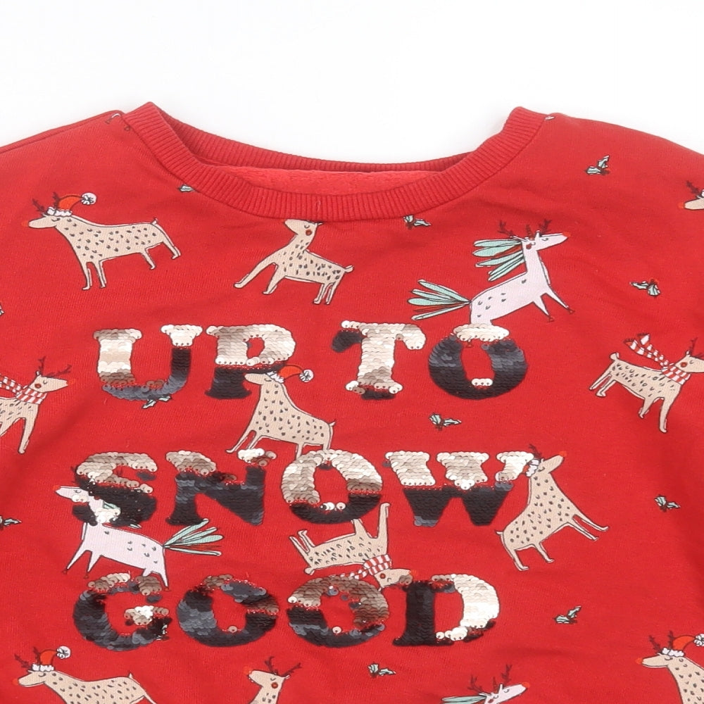 NEXT Girls Red  Cotton Pullover Sweatshirt Size 10 Years   - christmas jumper