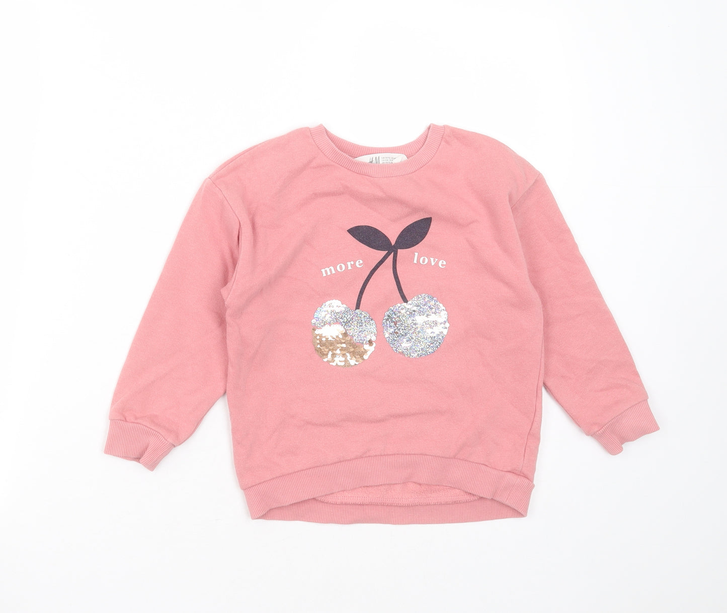 H&M Girls Pink  Cotton Pullover Sweatshirt Size 4-5 Years   - cherries