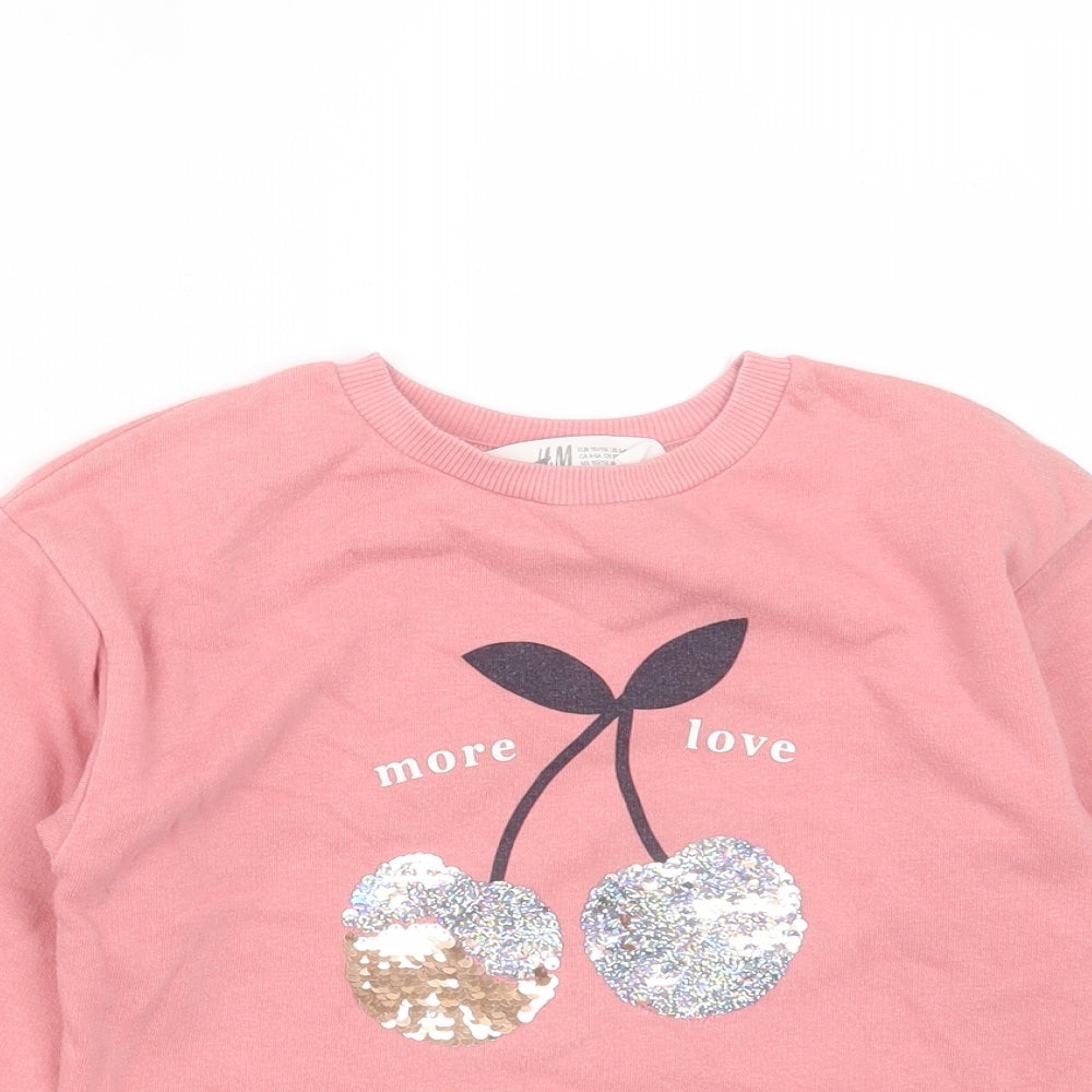 H&M Girls Pink  Cotton Pullover Sweatshirt Size 4-5 Years   - cherries